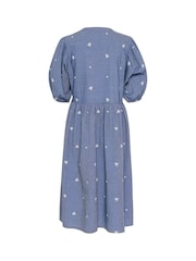 Soaked in Luxury Blue SLElly Josie Long Sleeve 100% Cotton Midi Dress - Image 2 of 2