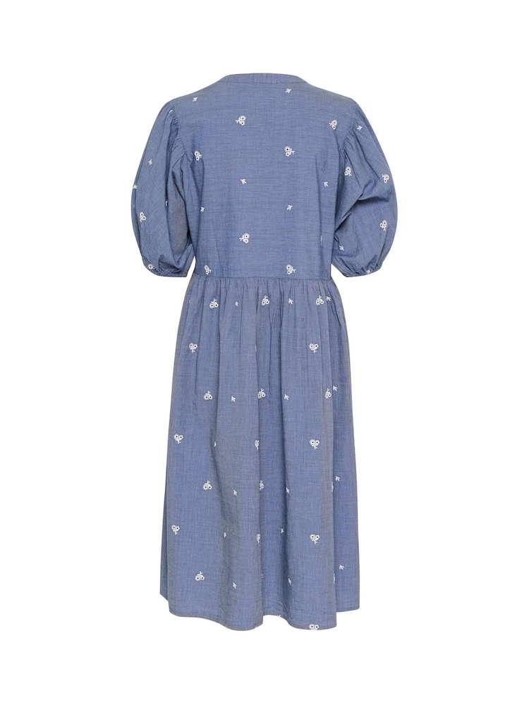 Soaked in Luxury Blue SLElly Josie Long Sleeve 100% Cotton Midi Dress - Image 2 of 2