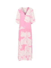 Soaked in Luxury Pink SLZaya Short Sleeve Flowy Maxi Dress - Image 1 of 2