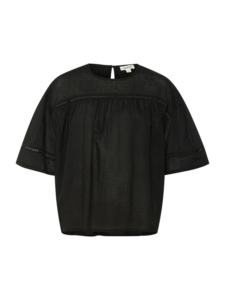 Soaked in Luxury 100% Cotton SLAmona 3/4 Sleeve Round Neck Black Blouse - Image 1 of 2