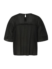 Soaked in Luxury 100% Cotton SLAmona 3/4 Sleeve Round Neck Black Blouse - Image 2 of 2
