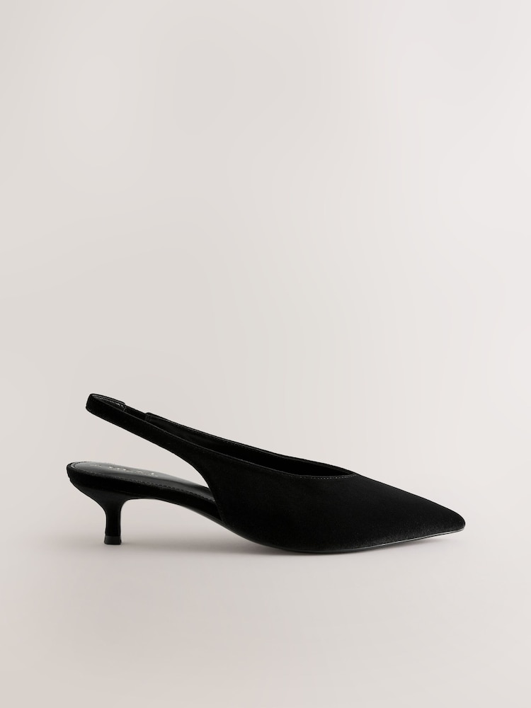 Black Velvet Forever Comfort® Point Toe Low Slingback Kitten Heels - Image 1 of 5
