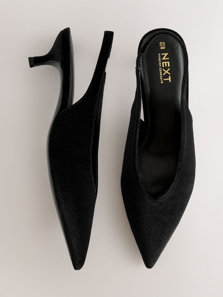 Black Velvet Forever Comfort® Point Toe Low Slingback Kitten Heels - Image 2 of 5