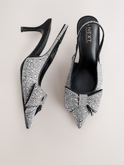 Black Heatseal Forever Comfort® Point Toe Bow Slingback Heels - Image 9 of 12