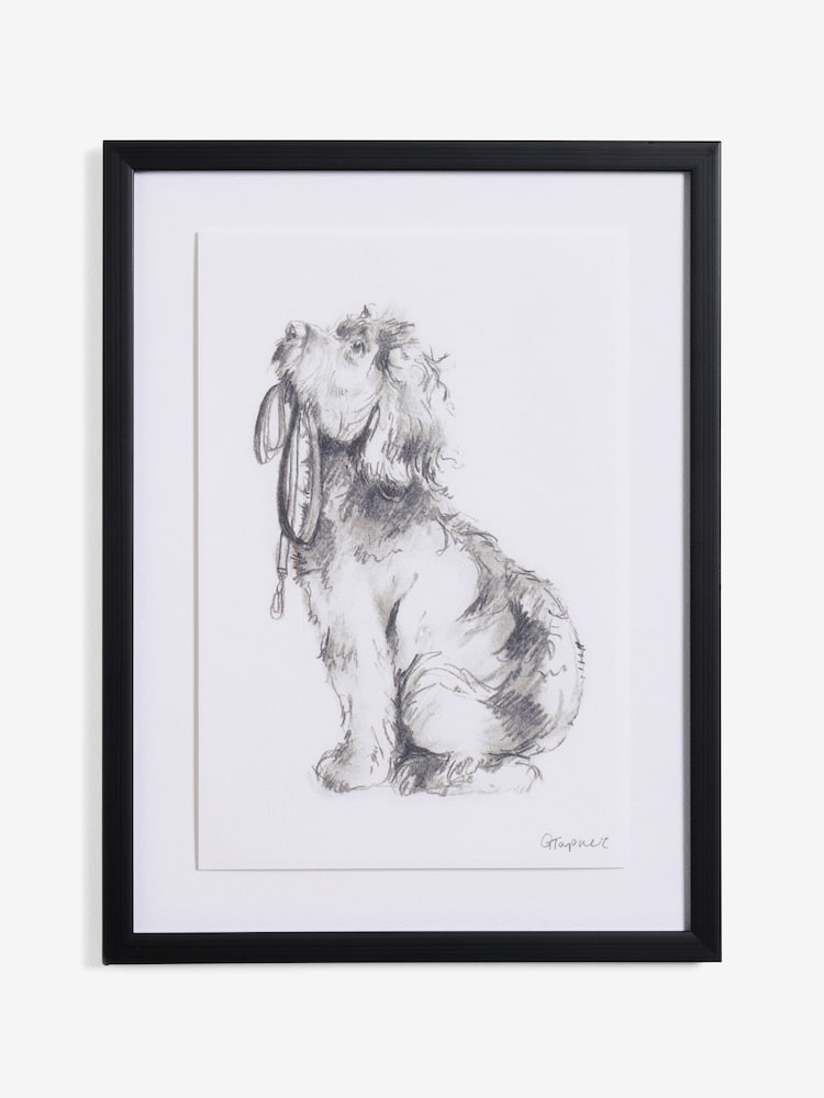 Black White Sketched Cockapoo Walkies Wall Art - Image 1 of 2