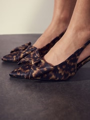 Leopard Satin Forever Comfort® Point Toe Bow Slingback Heels - Image 4 of 11