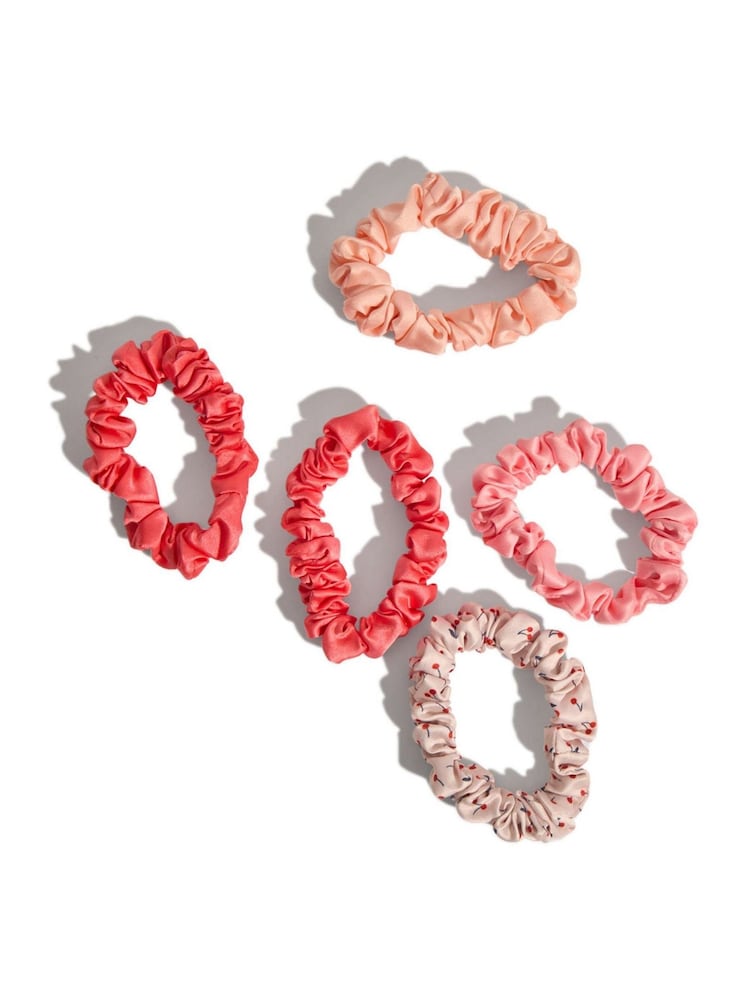 Kitsch Assorted Cherry Blossom Ruched Satin Scrunchies 5 Piece Set - Image 2 of 5