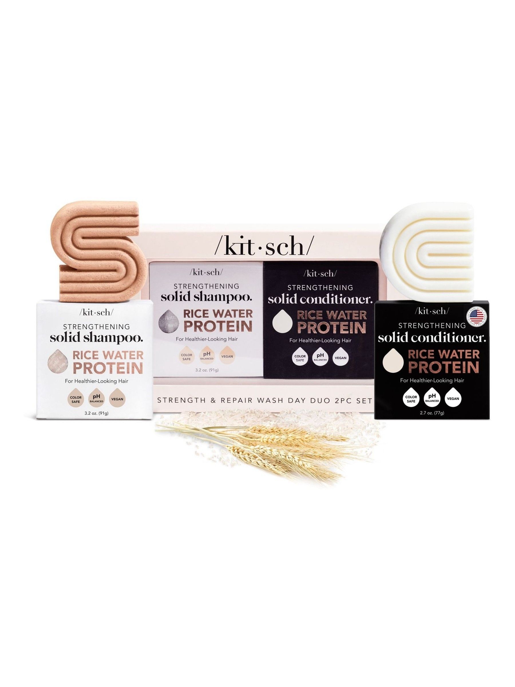 Kitsch Rice Protein Strengthening Solid Shampoo & Conditioner Bars - White Tea & Mandarin, Cruelty-Free
