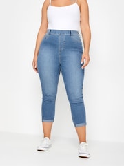 Yours Curve Light Blue Grace Cropped Turn Up Jeggings - Image 1 of 5