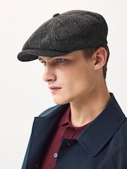 Dark Grey Check Baker Boy Hat - Image 1 of 6