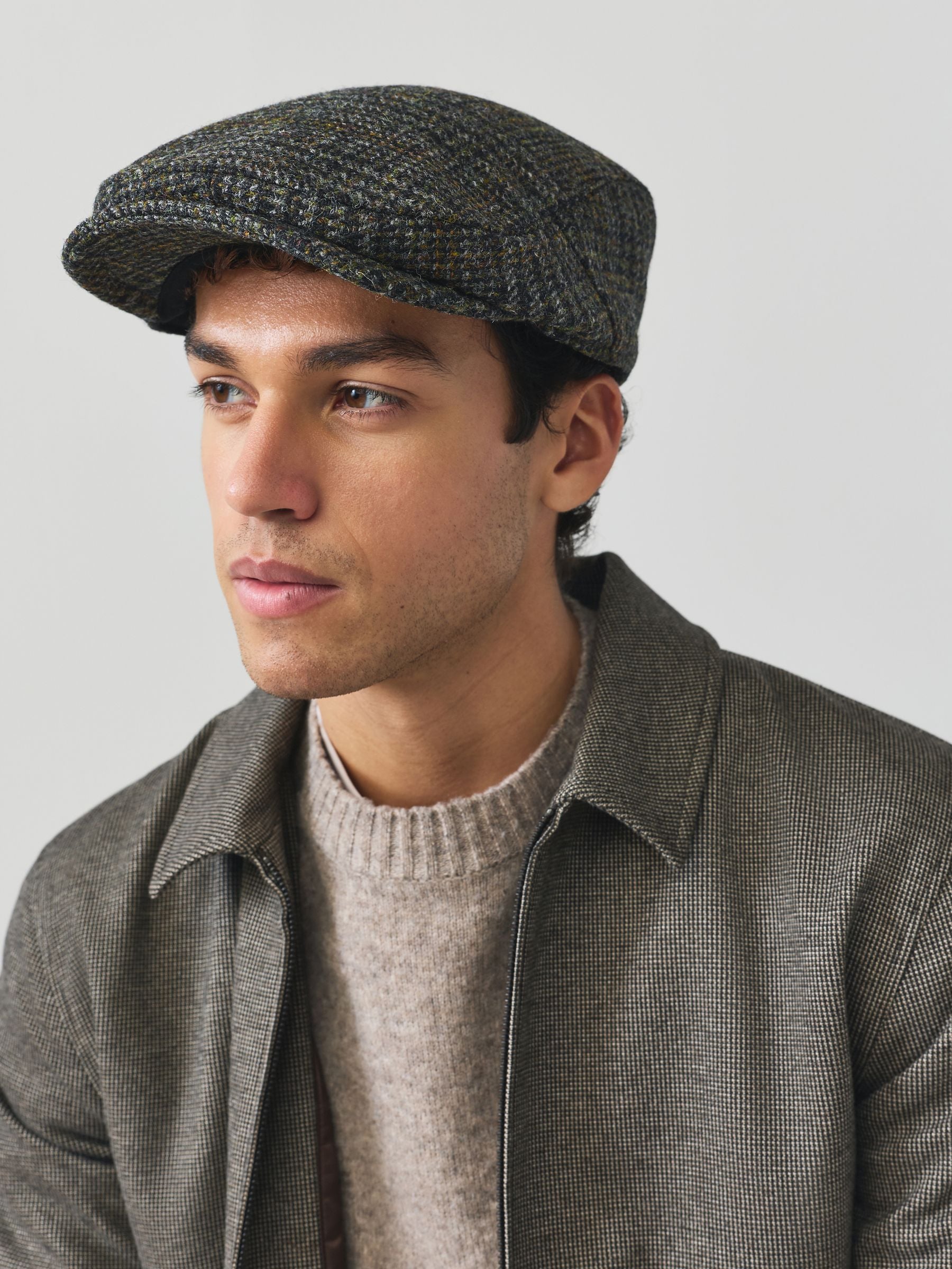 Buy Grey Check Harris Tweed Flat Cap from Next Singapore