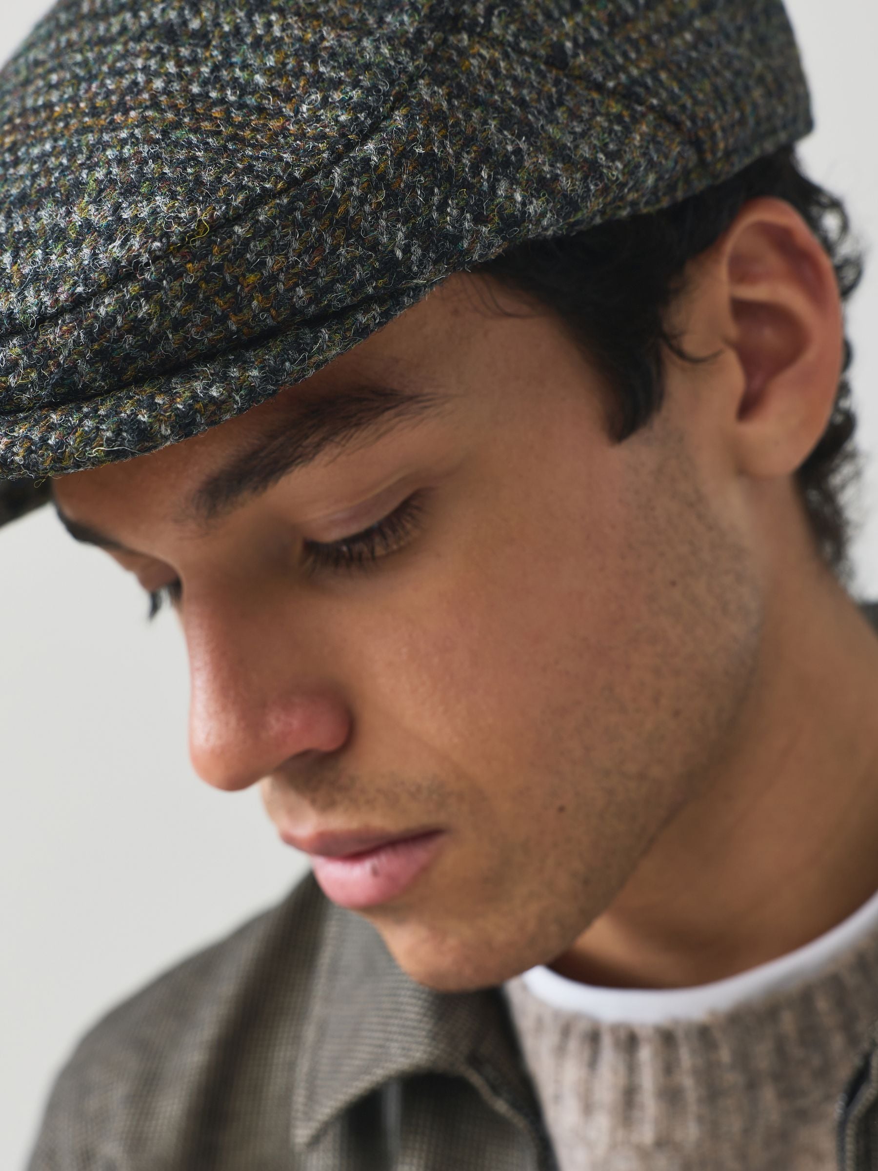 Buy Grey Check Harris Tweed Flat Cap from Next Singapore