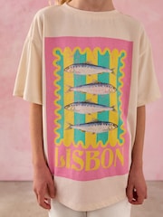Ecru/Pink Sardine Oversized Graphic Print T-Shirt (3-16yrs) - Image 2 of 2