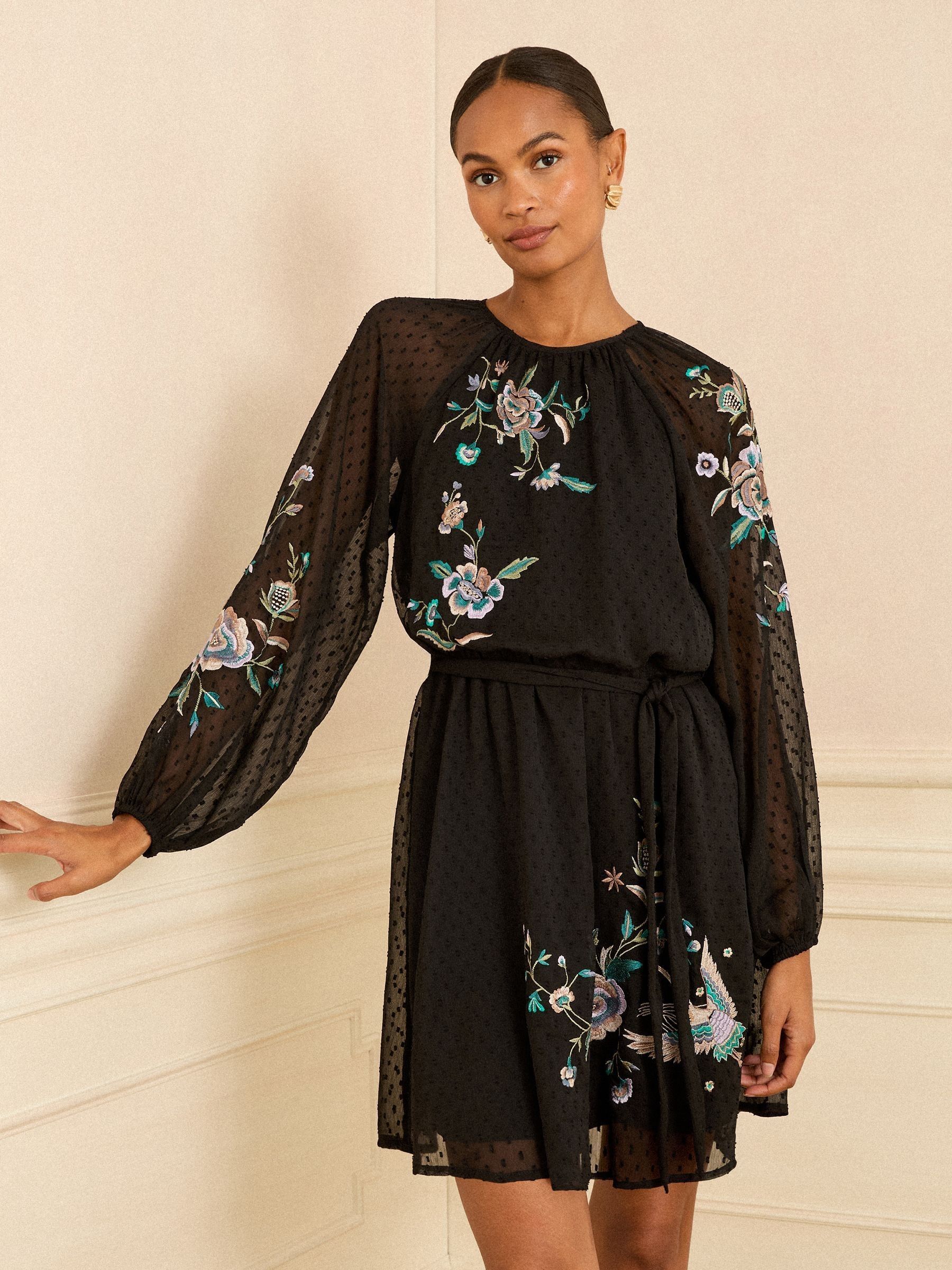 Buy Love & Roses Floral Embroidered Dobby Mini Dress from the Next