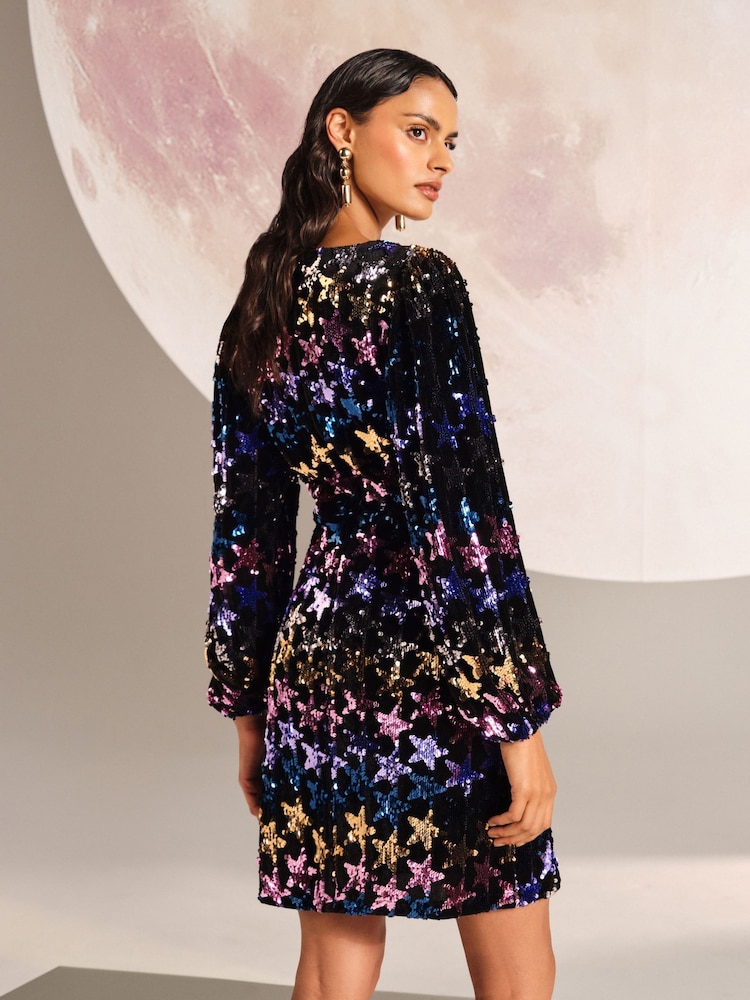 Love & Roses Multi Star Sequin Velvet Mini Dress - Image 4 of 4