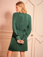 Love & Roses Green Satin Cowl Neck Mini Dress - Image 4 of 4