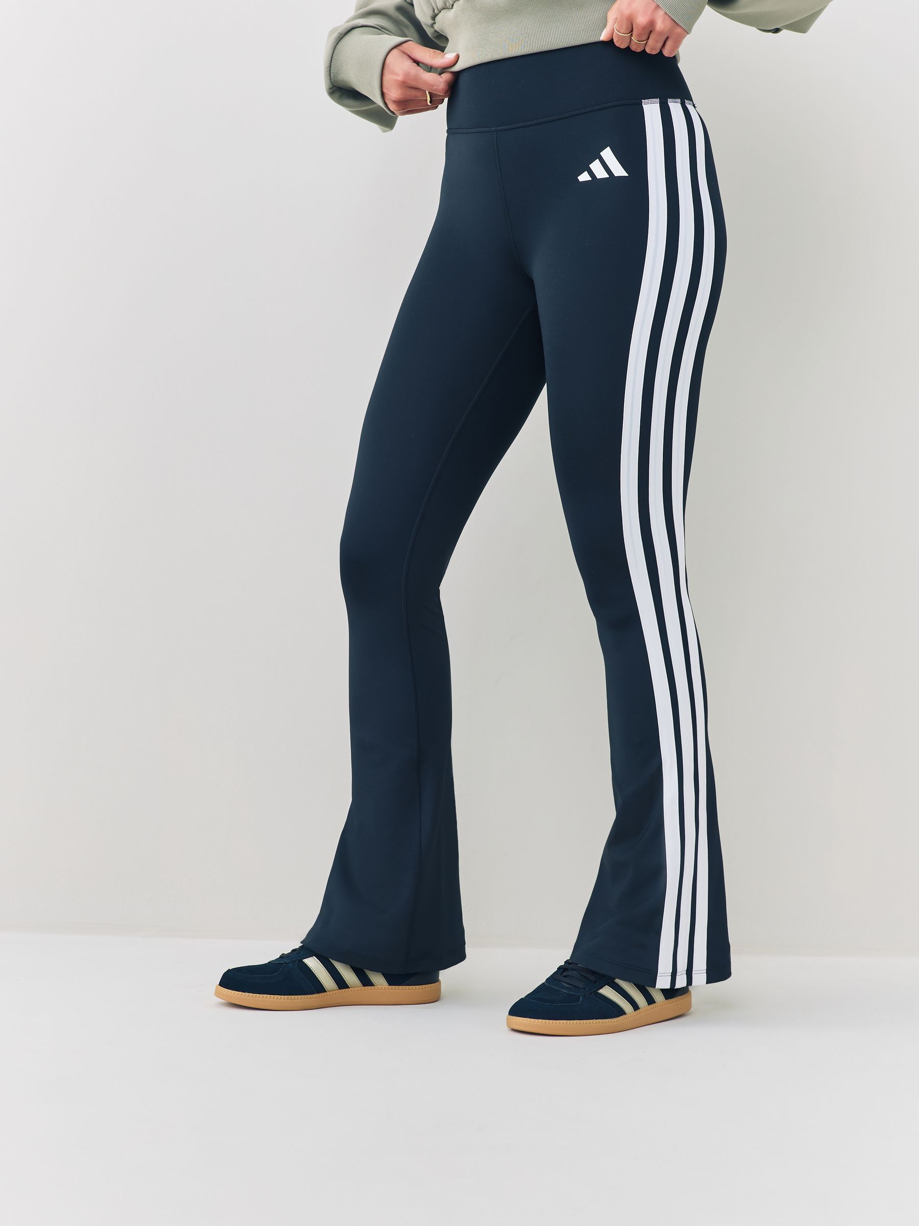 Buy adidas Black Optime Essentials 3-Stripes Flare Leggings from