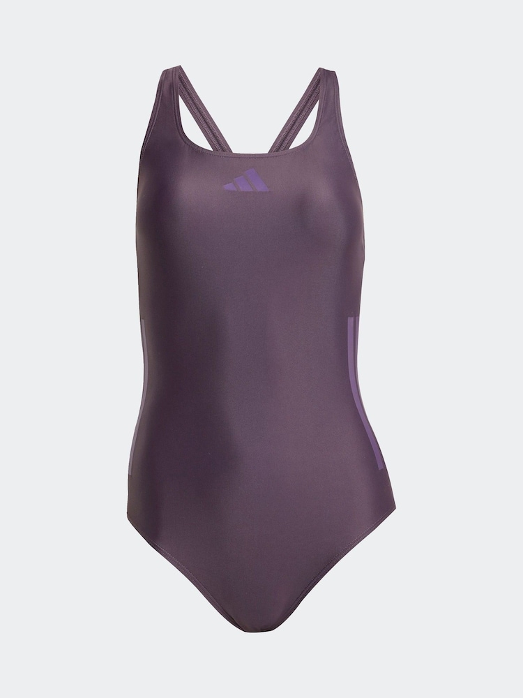 adidas Purple Side 3 Stripe Swimsuit - Image 6 of 6