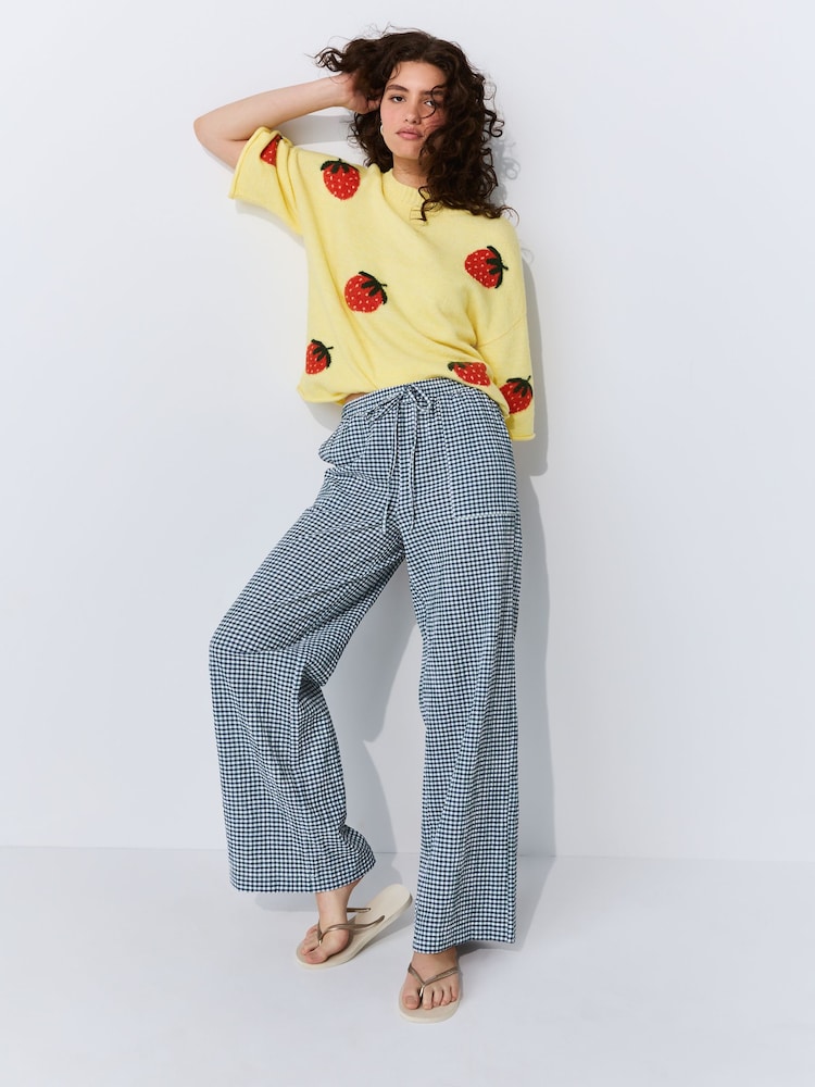 Azul/Verde - Textured Gingham Wide Leg Trousers - Imagen 1 de 2 Azul/Verde - Textured Gingham Wide Leg Trousers - Imagen 1 de 2