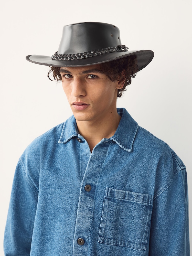 Brown Leather Cowboy Hat - Image 1 of 7