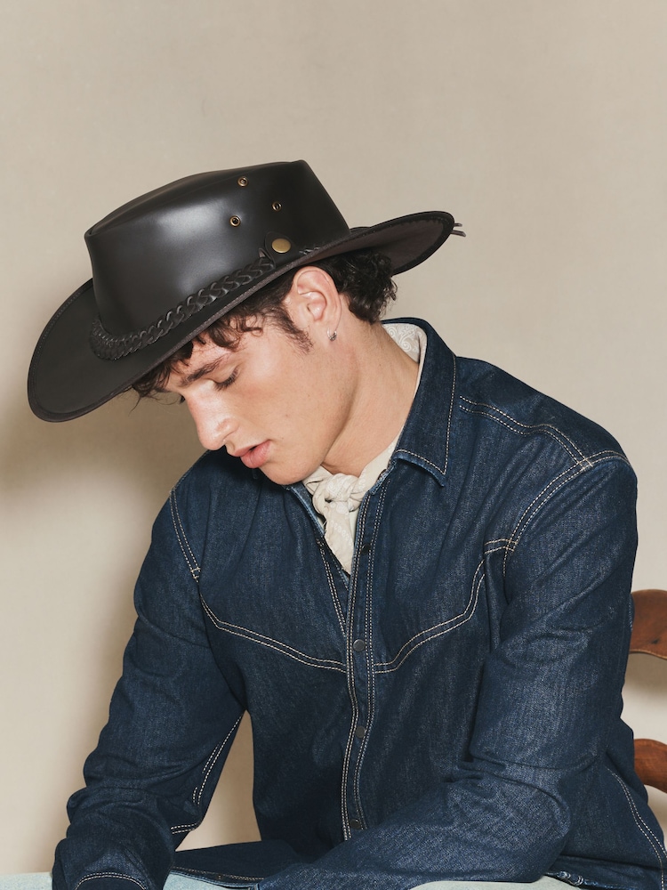 Brown Leather Cowboy Hat - Image 2 of 7