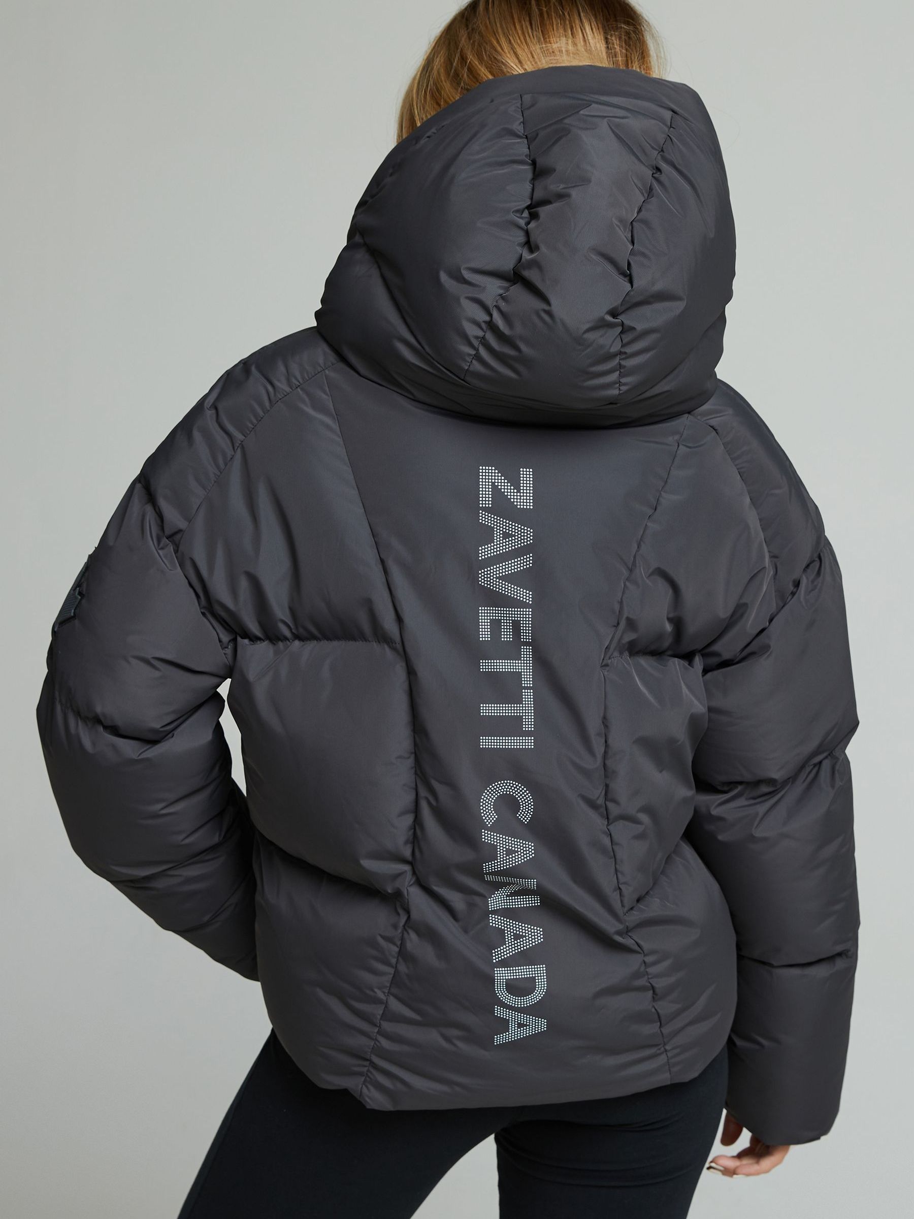Buy Zavetti Canada Grey Rivera Tech Short Puffer Jacket from the