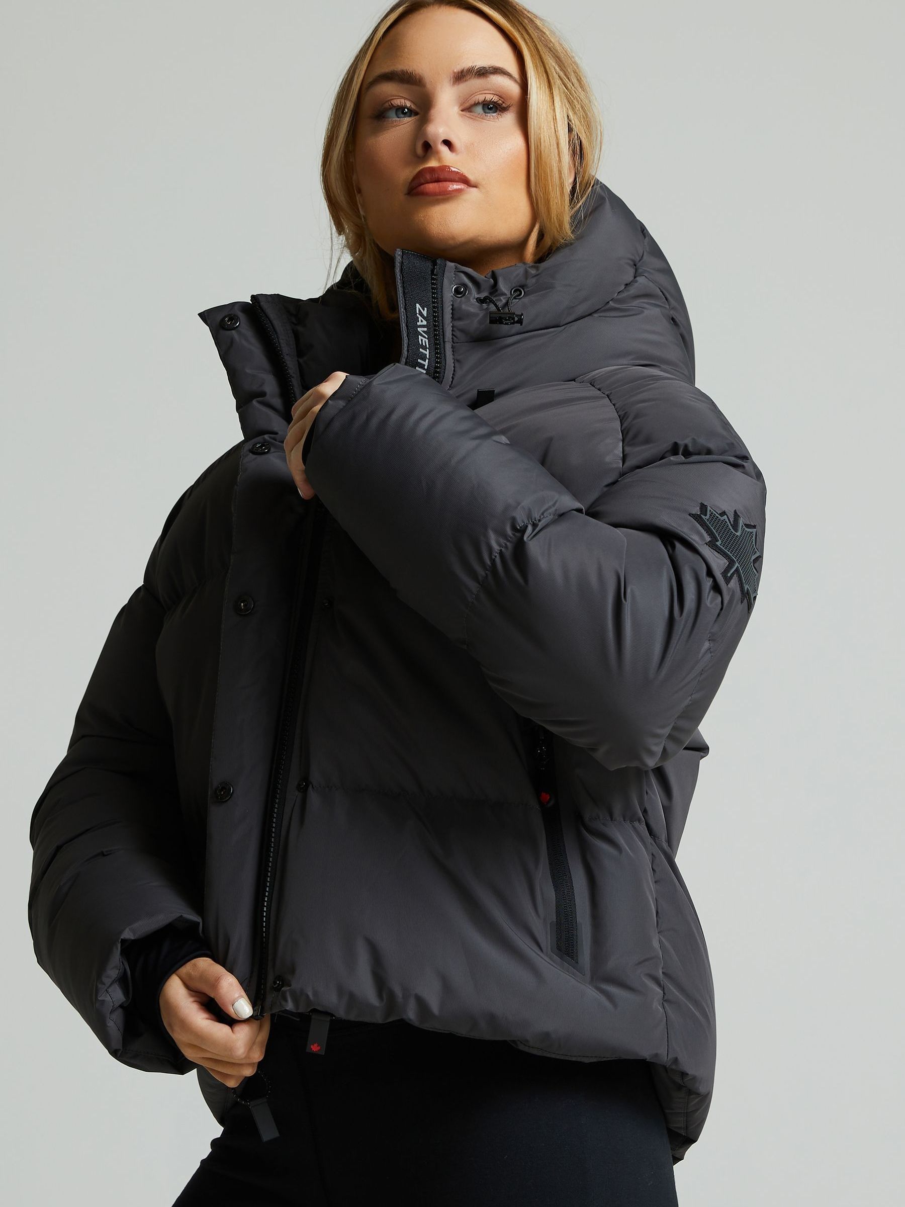 Buy Zavetti Canada Grey Rivera Tech Short Puffer Jacket from the