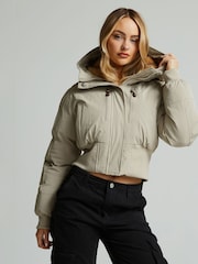 Zavetti Canada Womens Cream Ossani Split Hood Puffer Bomber Jacket - Image 1 of 6