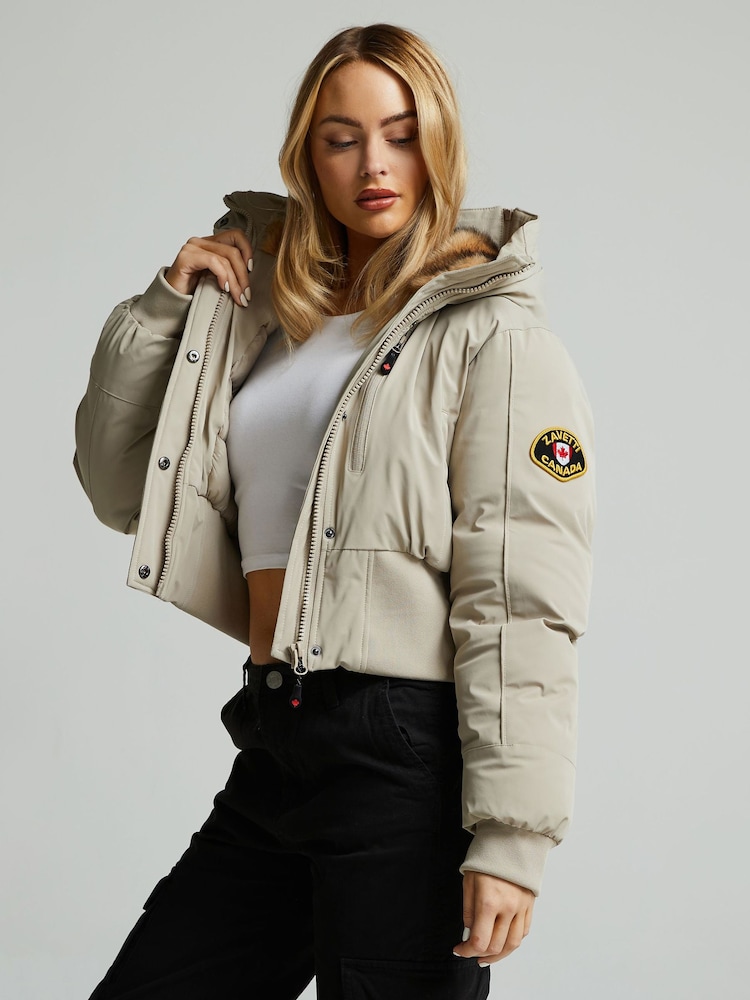 Zavetti Canada Womens Cream Ossani Split Hood Puffer Bomber Jacket - Image 2 of 6 Zavetti Canada Womens Cream Ossani Split Hood Puffer Bomber Jacket - Image 2 of 6