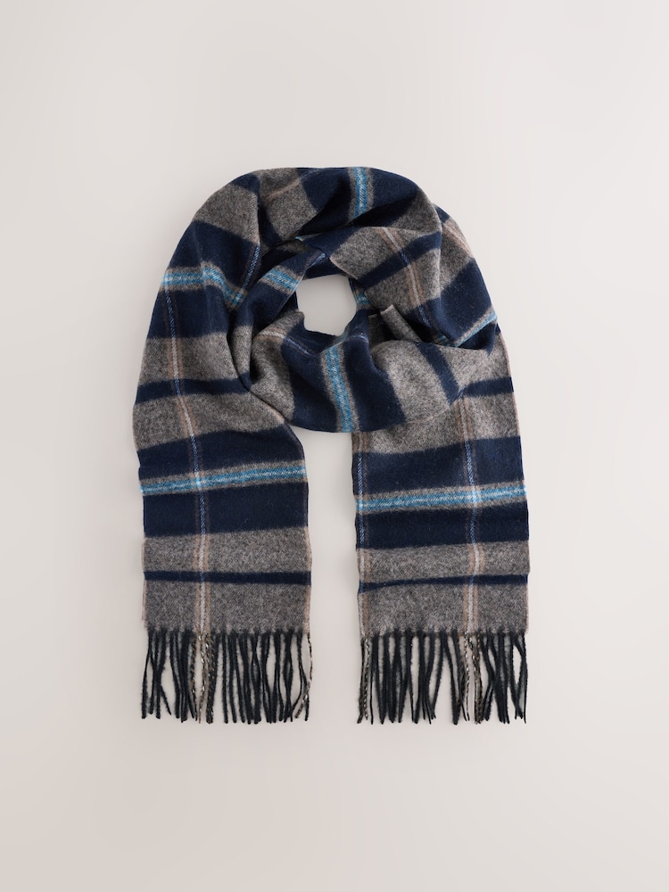 Navy Blue Neutral Check Scarf - Image 1 of 3