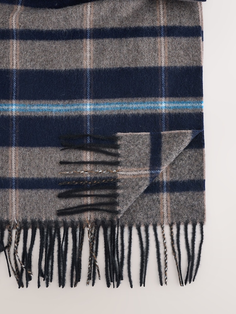 Navy Blue Neutral Check Scarf - Image 2 of 3