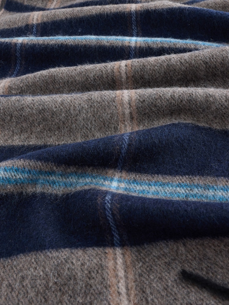 Navy Blue Neutral Check Scarf - Image 3 of 3 Navy Blue Neutral Check Scarf - Image 3 of 3