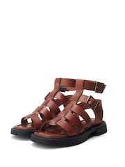 Moda in Pelle Sh Inland Cleated Leather Fisherman Black Sandals - Image 3 of 5
