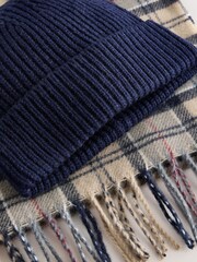 Navy Blue / Blue Check Scarf And Beanie Set - Image 2 of 3