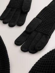 Schwarz - Bobble Hat, Scarf And Gloves Set 3 Piece - Bild 2 von 4