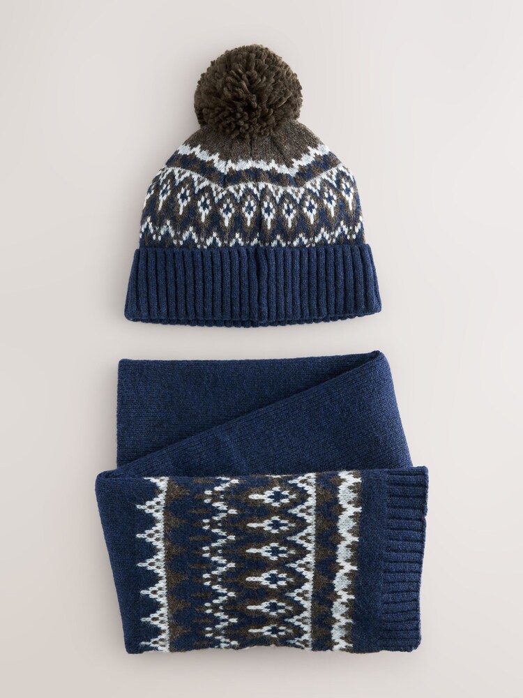 Azul marino con grecas alpinas - Bobble And Scarf Set - Imagen 5 de 5
