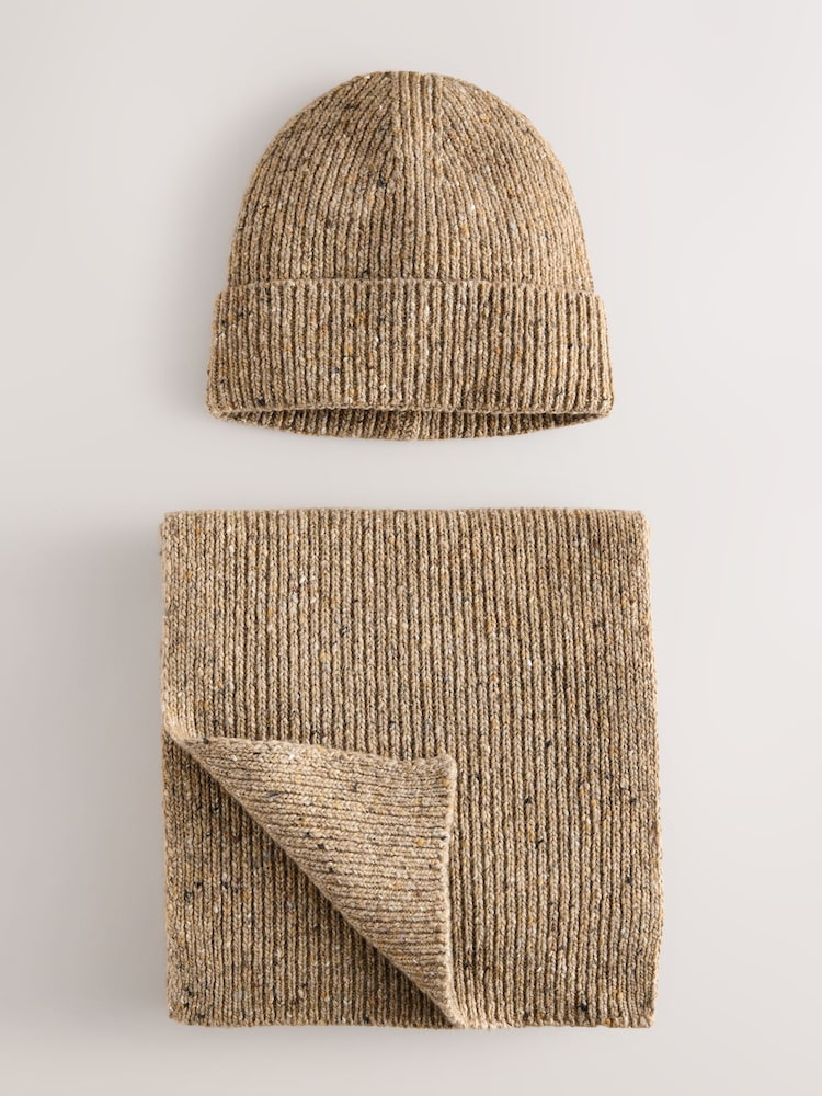 Neutral Brown Scarf And Beanie Matching Set - Image 1 of 3