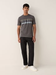 BOSS Grey Embossed Logo Stripe Detail T-Shirt - Image 3 of 5