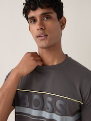 BOSS Grey Embossed Logo Stripe Detail T-Shirt - Image 4 of 5