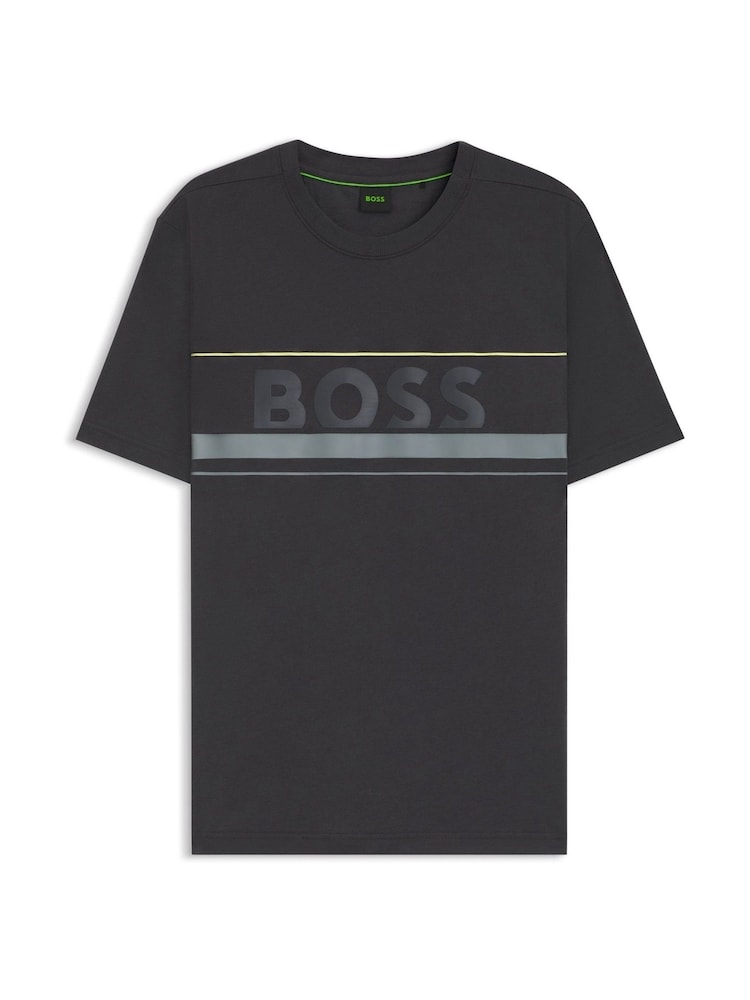 BOSS Grey Embossed Logo Stripe Detail T-Shirt - Image 5 of 5 BOSS Grey Embossed Logo Stripe Detail T-Shirt - Image 5 of 5