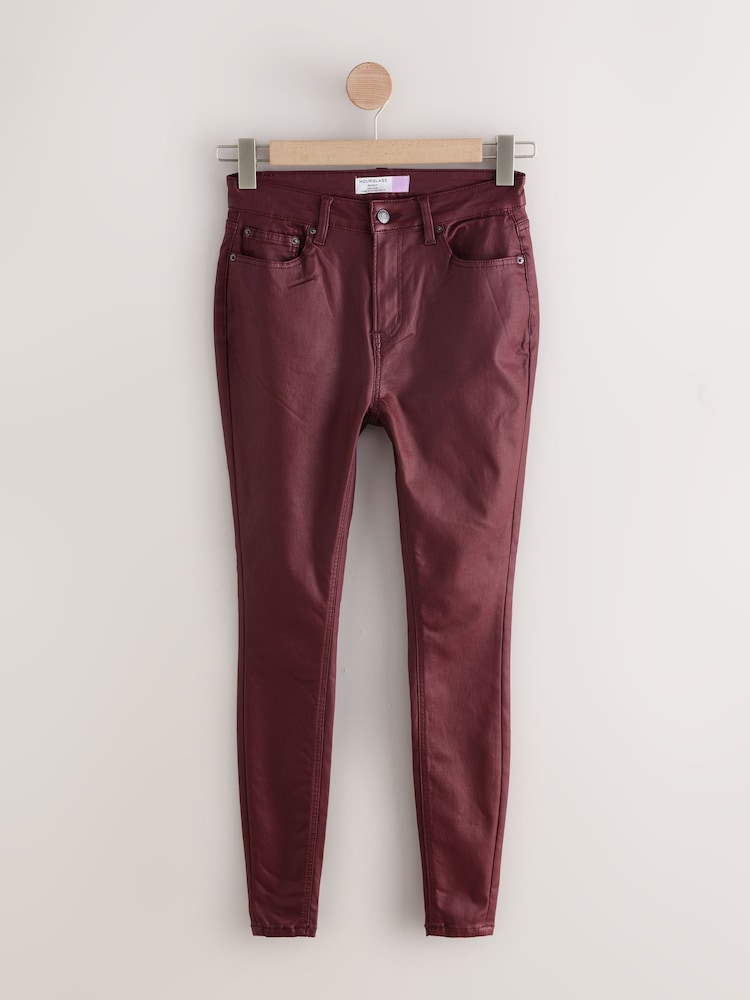 Berry Red Hourglass Coated Denim Skinny Jeans - Image 1 of 3 Berry Red Hourglass Coated Denim Skinny Jeans - Image 1 of 3