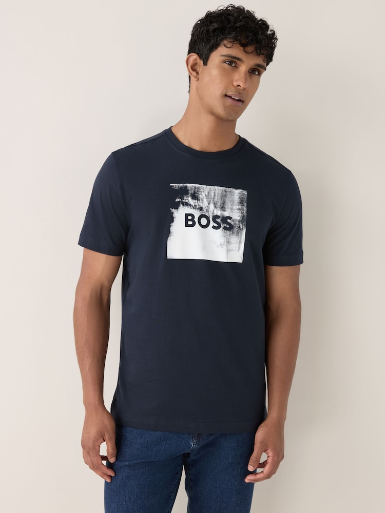 BOSS Blue Regular Fit Graphic Print T-Shirt - Image 1 of 5