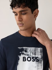 BOSS Blue Regular Fit Graphic Print T-Shirt - Image 4 of 5