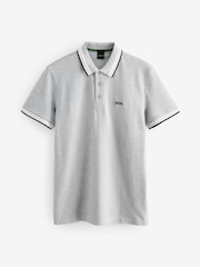 BOSS Silver Regular Fit Paddy Tipped Collar Polo Shirt - Image 1 of 1