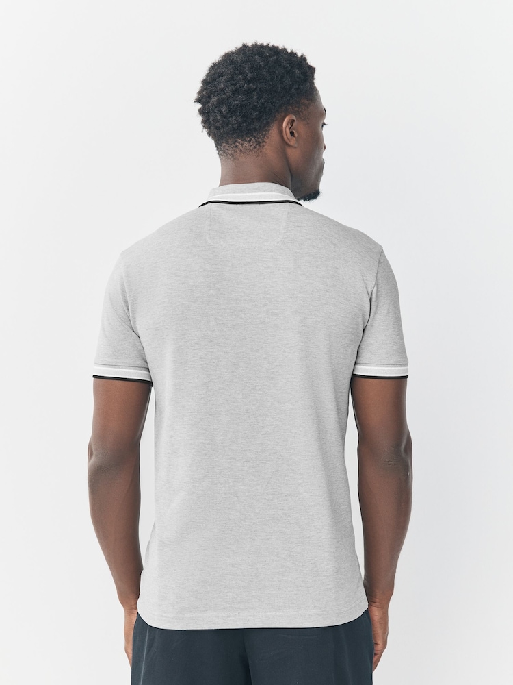 BOSS Silver Regular Fit Paddy Tipped Collar Polo Shirt - Image 2 of 6