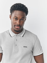 BOSS Silver Regular Fit Paddy Tipped Collar Polo Shirt - Image 4 of 6