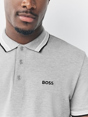 BOSS Silver Regular Fit Paddy Tipped Collar Polo Shirt - Image 5 of 6