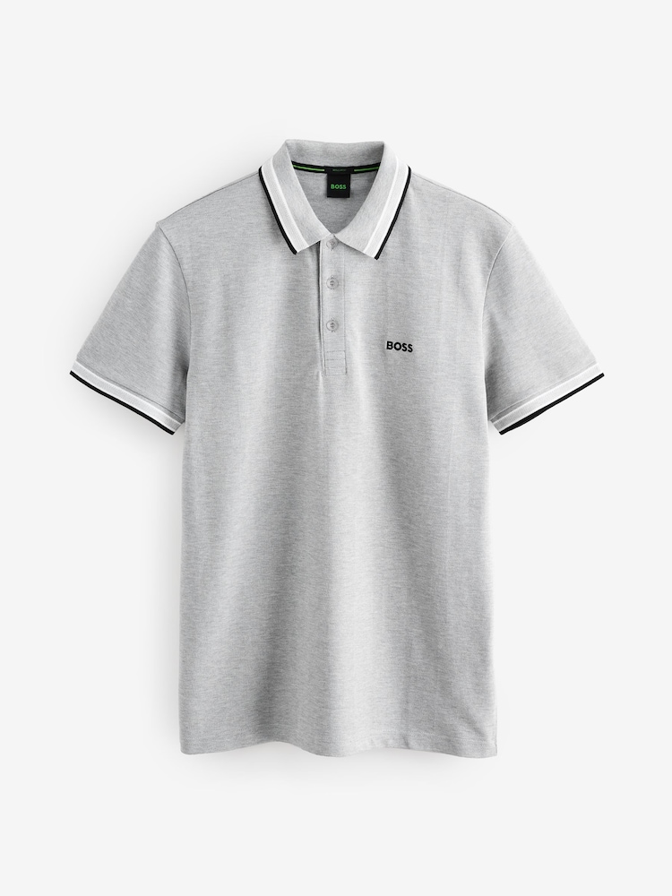 BOSS Silver Regular Fit Paddy Tipped Collar Polo Shirt - Image 6 of 6