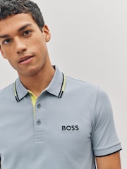 BOSS Grey Light Paddy Pro Tipped Collar Polo Shirt - Image 3 of 4