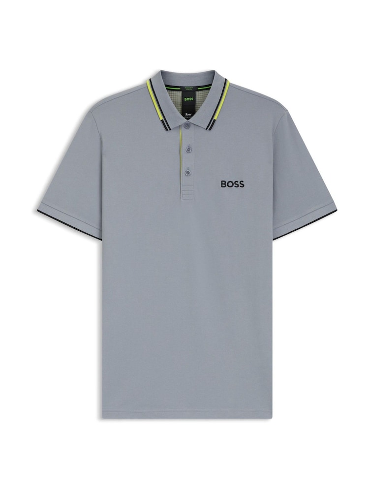 BOSS Grey Light Paddy Pro Tipped Collar Polo Shirt - Image 4 of 4 BOSS Grey Light Paddy Pro Tipped Collar Polo Shirt - Image 4 of 4